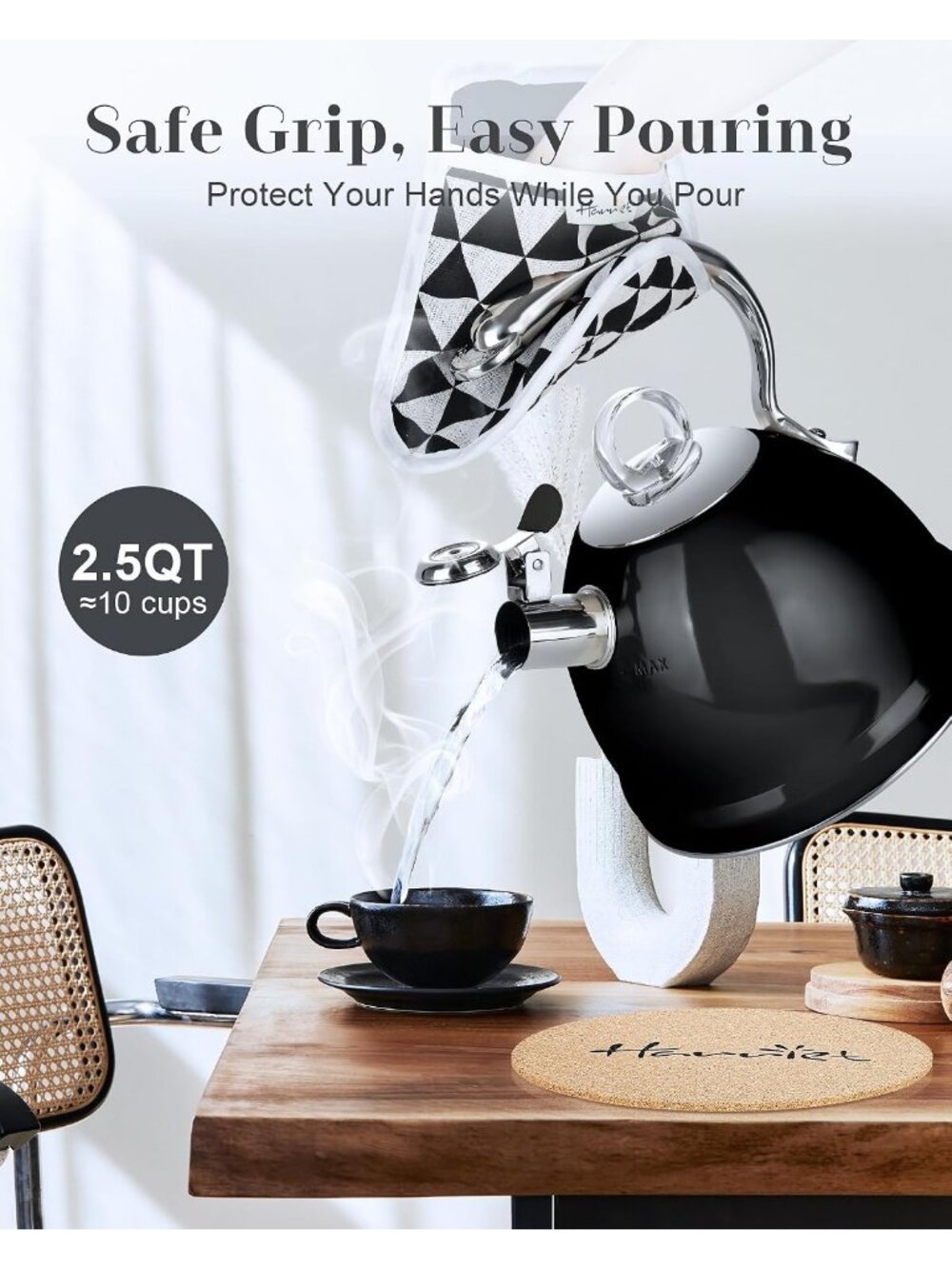 2.5 Qt Stainless Steel Whistling Tea Kettle for Gas, Electric Induction Black - Picture 6 of 7